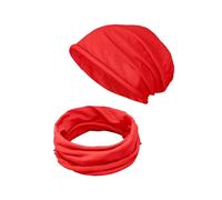 TMK Set di Cappello e Scaldacollo per Bambini e Ragazzi Adolescenti Sciarpa e Berretto 100% Cotone da 4 anni fino a 18 anni cod.1215 (Rosso, 1 Set Per Adolescenti)