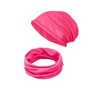 TMK Set di Cappello e Scaldacollo per Bambini e Ragazzi Adolescenti Sciarpa e Berretto 100% Cotone da 4 anni fino a 18 anni cod.1215 (Fucsia, 1 Set Per Adolescenti)