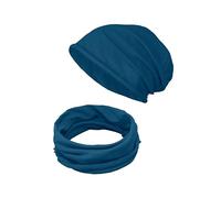 TMK Set di Cappello e Scaldacollo per Bambini e Ragazzi Adolescenti Sciarpa e Berretto 100% Cotone da 4 anni fino a 18 anni cod.1215 (Blu Scuro, 1 Set Per Adolescenti)