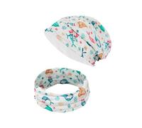 TMK Set di Cappello e Sciarpa per Bambini Scaldacollo e Berretto 100% Cotone cod.1215 (Bianco Sirena, 1 Set Per Bambini)