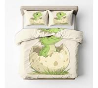 TMMDH Copripiumino una Piazza e Mezza 200x200 cm Uovo Di Dinosauro Set di Biancheria da Letto con Chiusura Lampo Morbido Traspirante Set Copripiumino in Microfibra + 2 Federe 50x75 cm