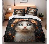 TMMDH Gattini Set Copripiumino Singolo Fiori Parure Copri Piumino in Microfibra 3 Pezzi con 1 Copripiumino 135x200 cm + 2 Federe 50x80 cm