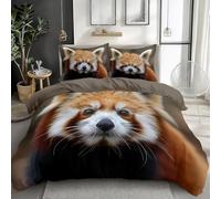 TMMDH Panda Rosso Set Copripiumino Singolo Tema Animali Parure Copri Piumino in Microfibra 3 Pezzi con 1 Copripiumino 135x200 cm + 2 Federe 50x80 cm