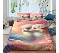 TMMDH Sognante Set Copripiumino Matrimoniale Cucciolo Carino Parure Copri Piumino in Microfibra 3 Pezzi con 1 Copripiumino 200x200 cm + 2 Federe 50x80 cm