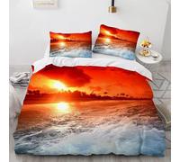 TMMDH Spiaggia di sabbia Set Copripiumino Matrimoniale tramonto Biancheria da Letto, Copripiumini in Morbida Microfibra Copripiumone 240 x 260cm con Cerniera e 2 Federe 50 x 80cm