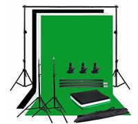 TMMLIJIPL Sfondo per studio fotografico Chroma Key nero, bianco e verde, kit di supporto con kit di supporto per sfondo da studio da 2 m