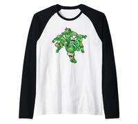 TMNT Classic Ninja Tough Turtles Shadow Pizza retrò Urban Maglia con Maniche Raglan
