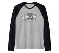 TMNT Heroes Half Shell Logo Ufficiale in Scala di Grigi 80s Turtles Maglia con Maniche Raglan