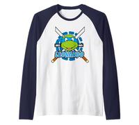 TMNT Tartarughe Ninja Leonardo Anni '80 in Posa Classica Maglia con Maniche Raglan