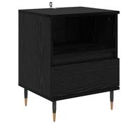 Tmriohed Comodino nero effetto rovere, 40 x 35 x 50 cm, in legno | Comodino moderno per camera da letto con vano a cubo aperto, cassetto e gambe in acciaio robusto.