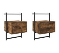 Tmriohed Set di 2 comodini da parete in rovere affumicato, 35 x 30 x 51 cm | Comodino da parete per camera da letto con cassetto e ripiano per la massima libertà e ordine.