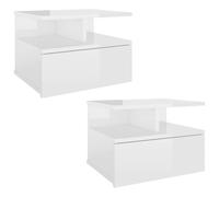 Tmriohed Set di 2 comodini sospesi, bianco lucido, 40 x 31 x 27 cm | Comodino da parete per camera da letto, design salvaspazio con cassetto e scomparto aperto per piccoli spazi.