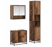 Tmriohed Set di mobili da bagno, 3 pezzi, in legno anticato | Set di 3 armadietti salvaspazio composto da armadietto a specchio, mobiletto sottolavabo e armadietto alto per bagno e bagno