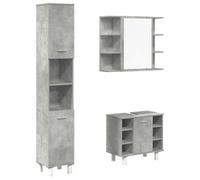 Tmriohed Set di mobili da bagno da 3 pezzi, grigio cemento, con specchio | Gli eleganti armadi da bagno in robusto legno offrono ampio spazio per il bagno e il WC degli ospiti.