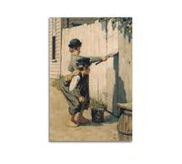 TMRL Poster da parete su tela, motivo: Norman Rockwell Painter's Work"Tom Sawyer Whitewashing The Fence", poster artistico da parete con album musicali e film, pittura decorativa per soggiorno e