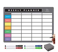 TMS Agenda settimanale magnetica A4| lavagna bianca personalizzabile per famiglie, attività aziendali, pianificazione dei pasti | con 4 penne magnetiche cancellabili a secco [30 x 21cm]