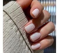 TMUT 24 unghie finte corte rotonde stick on unghie bianche glitter premere sulle unghie aurora rimovibile colla unghie unghie finte donne ragazze accessori per nail art