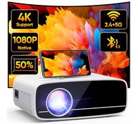 TMY Proiettore con WiFi e Bluetooth, mini proiettore nativo 1080P, proiettore portatile con zoom 50%, compatibile con TV Stick/telefono/PC/DVD/HDMI/USB/TF, proiettore cinematografico per la casa e la