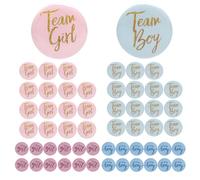 TMZELOA 56 Pezzi Pulsanti Di Rivelazione Di Genere Giochi Per Rivelazione Di Genere Rotonde Spillette Bottoni Per Baby Shower Forniture Per Feste(Blu e Rosa)