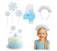 TMZELOA Candeline Compleanno 4 Anni, Candele di Compleanno, Candele per Torta Blu Bianche Candele Numero 4 per Torta Candele Compleanno 4 Anno Bastoncini con Fiocco di Neve Decorazioni per Torte