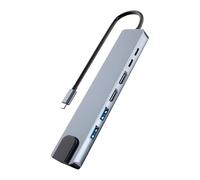 T'nB - Hub USB C 7 in 1 doppio schermo 4K - iClick, 2 x HDMI 4K30Hz, 2 x USB A 3.0, 1 x USB C 3.0, RJ45 1 Gbps, USB C PD 100W, Plug and Play senza installazione, custodia compatta in alluminio