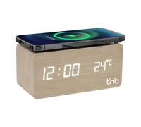 T'NB - Idee Regalo Noel, Sveglia Digitale in Legno, Caricabatterie Wireless per Smartphone Compatibile con Carica Induzione, Orologio Digitale, Illuminazione Regolabile, 3 Allarmi Programmabili -