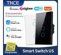 TNCE Tuya US Switch wifi zigbee, 1/2/3/4 gang, pulsante a parete con controllo della luce LED senza neutro/filo, voce intelligente con Alexa Google Home