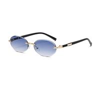 TNDVIC Occhiali da sole con protezione UV400 | Lenti sfumate ovali in metallo con rivetti | per donna e uomo, sport all'aria aperta e guida (oro-azzurro)