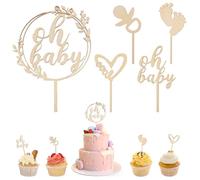 TNEDFOD 5 pezzi Cake Topper in legno, Decorazione Bomboniere Baby Shower, Decorazioni per partito Prima Comunione, Decorazioni per Cupcake
