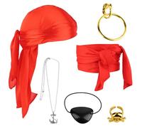 TNEDFOD 6 Pezzi Capitano Pirata Costume Accessori, Accessori Costume da Pirata con Cintura Bandana Collana Maschera, Kit Accessori Pirata per Halloween Carnevale e Feste a Tema