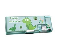 Tnfeeon Astuccio per Matite in Stile Cartone Animato Carino con Temperamatite Integrato Design a Doppia Faccia Grande capacità per la Scuola dei Bambini (Dinosauro)