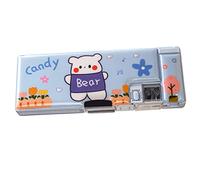 Tnfeeon Astuccio per Matite in Stile Cartone Animato Carino con Temperamatite Integrato Design a Doppia Faccia Grande capacità per la Scuola dei Bambini (Orso)