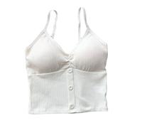 Tnfeeon Canotta da Donna Elasticizzata Comoda Scollo a V con Cinturino per Spaghetti Canotta Senza Fili in Cotone Morbido Pettorina da Donna Estate da Indossare Tutti i Giorni (Bianco)