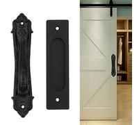 Tnfeeon Manico della Porta del Fienile a Scorrimento da 12 "Design a Doppia Faccia a Doppia Faccia Nera Senza Slot a Filo con Piastra Piatta per Porte per Balconi Barns.