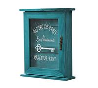 Tnfeeon Portachiavi da parete in stile retrò, con ganci e portachiavi (blu)