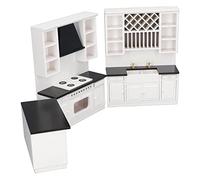Tnfeeon Set da Cucina in Miniatura per Casa delle Bambole in Legno in Scala 1:12 Stufa a Legna di Betulla Lavello Armadi Bancone Bar 7,8x5,8x1,8 Pollici per Arredamento per Appassionati Disposizione