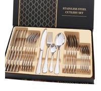 Tnfeeon Set di Posate in Acciaio Inossidabile, Elegante Finitura a Specchio, Posate da 24 Pezzi per Uso Domestico e Ristorante, Lavabili in Lavastoviglie, Design Versatile per la Cena di Tutti i (#1)