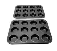 Tnfeeon Stampi per Muffin e Cupcake Stampo per Cupcake Stampo in Acciaio Al Carbonio Resistente Al Calore per Cottura Forno per Muffin per Pirottini in Silicone Standard 2 Pezzi Teglia Antiaderente