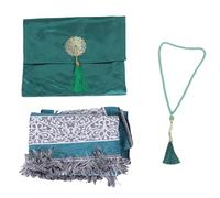 Tnfeeon Tappeto da Preghiera Islamico Tappetino da Meditazione in Morbido Cotone e Set di Perline Tappetino Ricamato Squisito con Nappe Portatile per Uomini Donne Bambini Tappeto (GREEN)