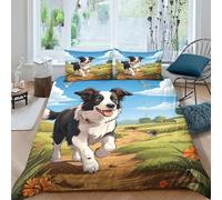 TNFHSOFT Border Collie Dog Bedding Set Copripiumino 3D Stampato Design Unico Per Bambini - Morbida Microfibra Double（200x200cm）
