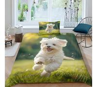 TNFHSOFT Cane Maltese Set Copripiumino 3d Con Stampa Effetto Trapuntato, Set Letto Matrimoniale in Morbida Single（135x200cm）