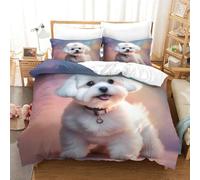 TNFHSOFT Cane maltese Set Copripiumino 3D Cute animales Per Bambini, in Microfibra Ultra Morbida, Motivo Artistico, Per Letto Super King（260x220cm）