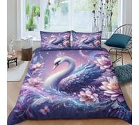 TNFHSOFT Cigno viola Copripiumino Matrimoniale in Microfibra Morbida Viola Set Biancheria Da Letto 3D Stampato Con Federe Cuscino Double（200x200cm）