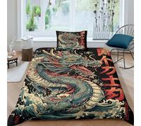 TNFHSOFT Giapponese Drago Copripiumino 3D, Splice-Set Di Biancheria Da Letto Con Copripiumino E Federe, Morbido, Facile Da Pulire Ragazzi Ragazze Adulti Single（135x200cm）