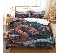 TNFHSOFT Giapponese Ukiyoe Set Copripiumino Letto Singolo 3D Stampato Design Unico Per Ragazzi - Morbida Microfibra -Single（140x200cm）