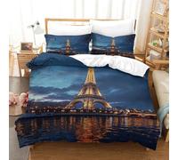 TNFHSOFT La Torre Eiffel Set Copripiumino 3d edificio Con Stampa Effetto Trapuntato, Set Letto Matrimoniale in Morbida King（220x240cm）