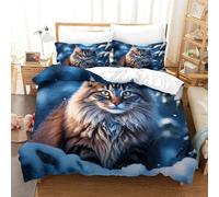TNFHSOFT Maine Coone Gatto Bedding Set Copripiumino 3D Stampato Microfibra Morbida,Completo Di Federe Cuscino,Adatto Per Tutte Le Età,Single（140x200cm）