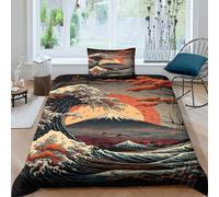 TNFHSOFT Onde giapponesi Bedding Set Copripiumino 3D Stampato montagna Design Unico Per Bambini - Morbida Microfibra Single（135x200cm）