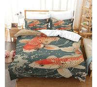 TNFHSOFT Set Di Biancheria Da Letto Giapponese Ukiyoe Copripiumino animale Set Copripiumino Per Bambini Ragazze Camera Da Letto Copriletto Stampato 3D Single（140x200cm）