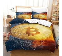 TNFHSOFT Set Di Biancheria Da Letto Per Bambini E Adulti Con Motivo Bitcoin, 3 Pezzi, Copripiumino in Fibra Ultrafine Con Federa, Cerniera Nascosta, Single（140x200cm）